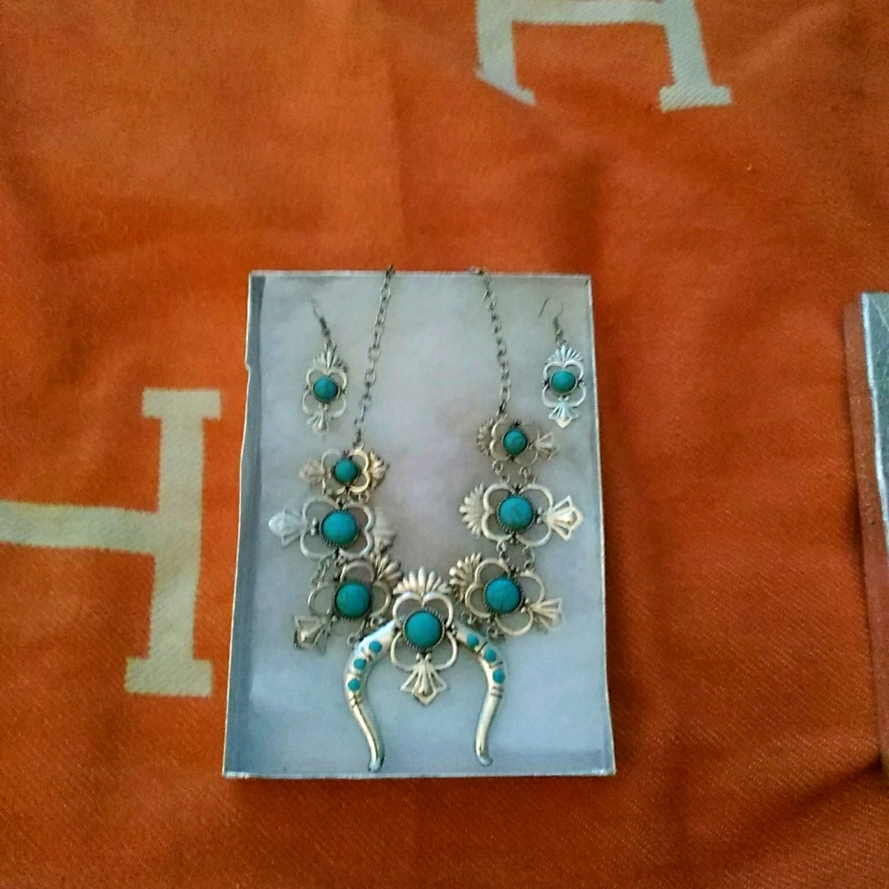 Squash blossom style necklace and earrings
